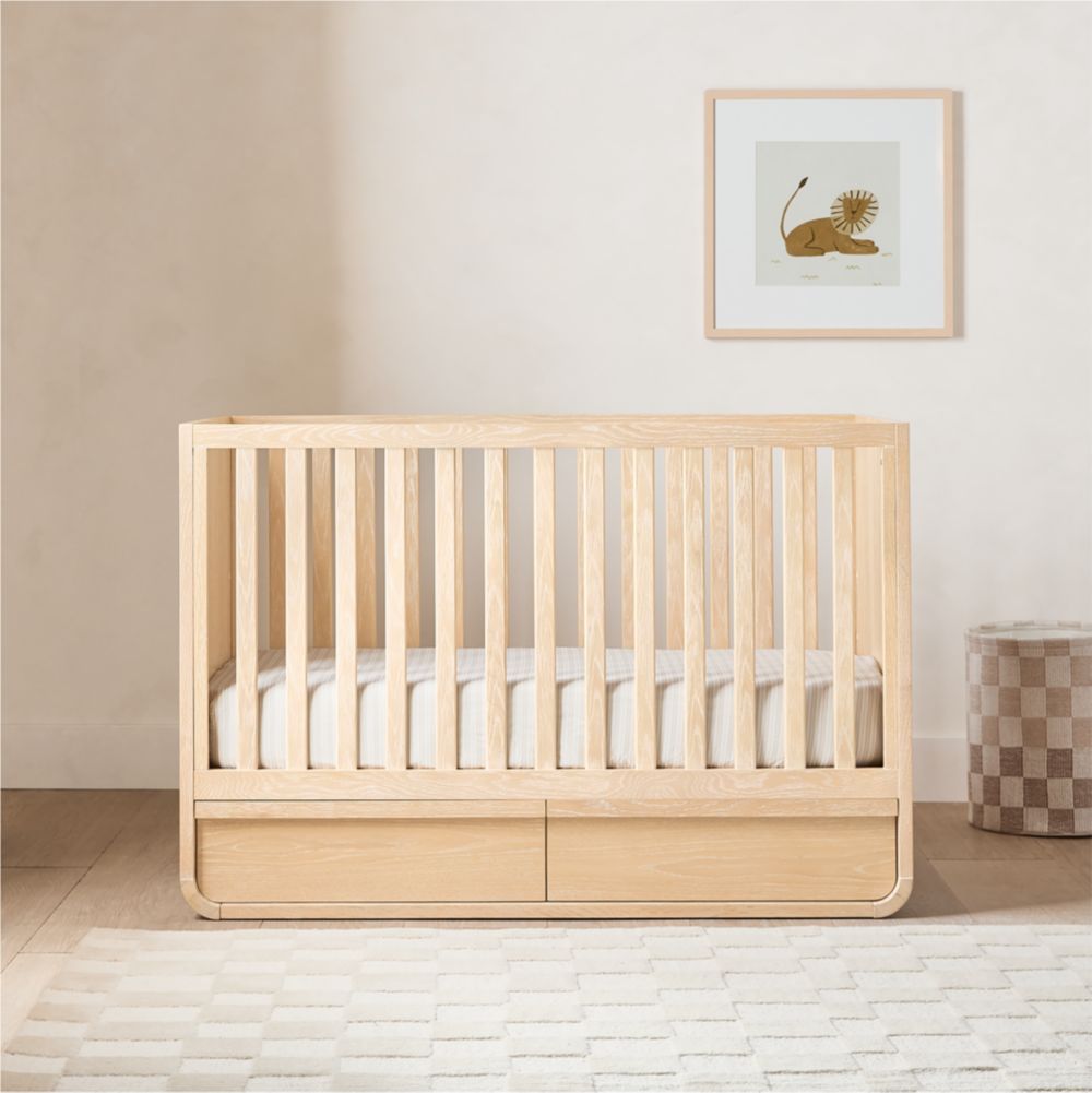 Mira Natural Oak Wood Convertible Storage Crib