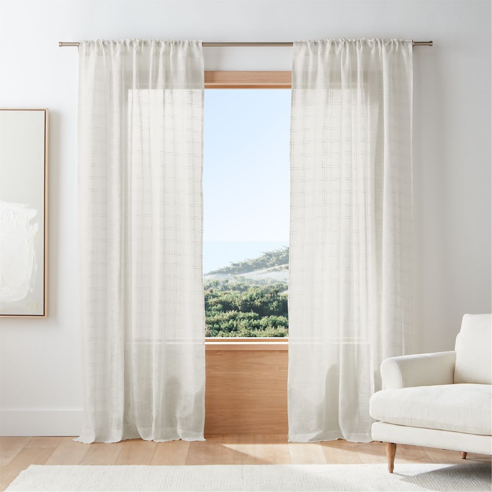 Briza Ivory Windowpane European Linen Sheer Window Curtain Panel