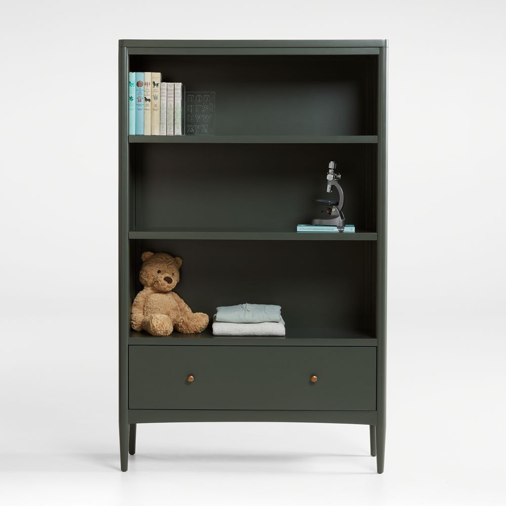 Hampshire 36" Olive Green Wood 3-Shelf Tall Kids Bookcase with Drawer