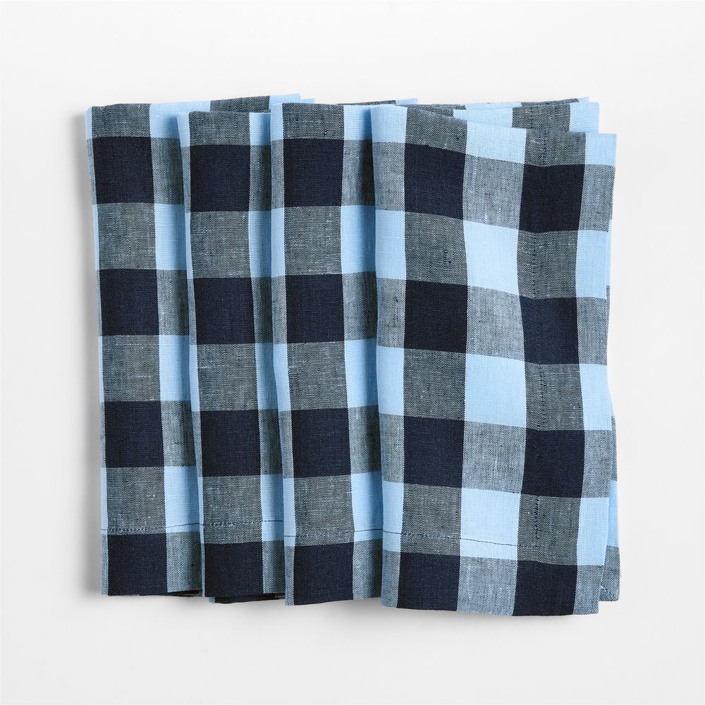 Marin Blue EUROPEAN FLAX-Certified Linen Buffalo Check Napkins, Set of 4