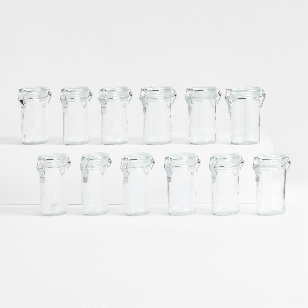 Mini Oval Spice-Herb Jars with Clamp Set of 12
