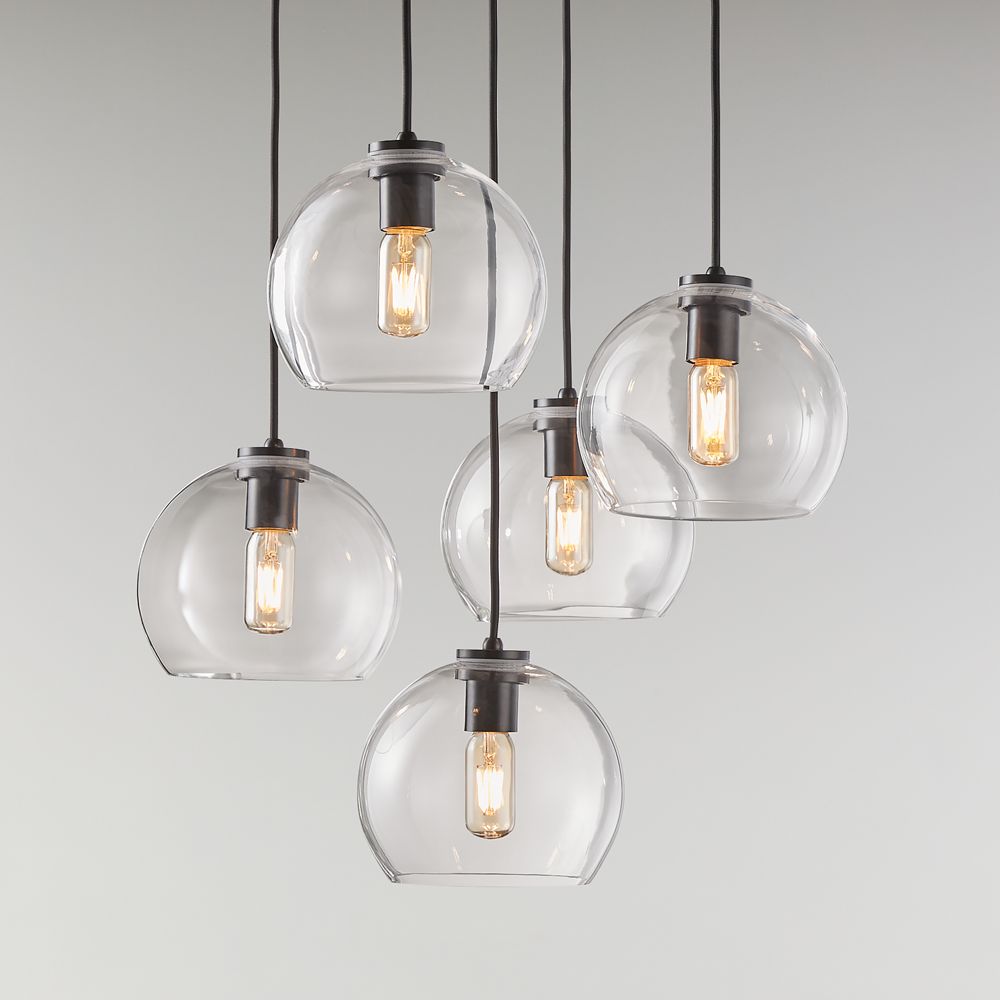 Arren Black Round 5-Light Pendant with Clear Round Shades 18"