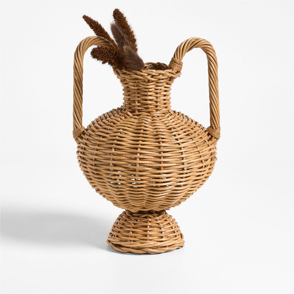 Alford Brown Woven Rattan Double Handle Vases