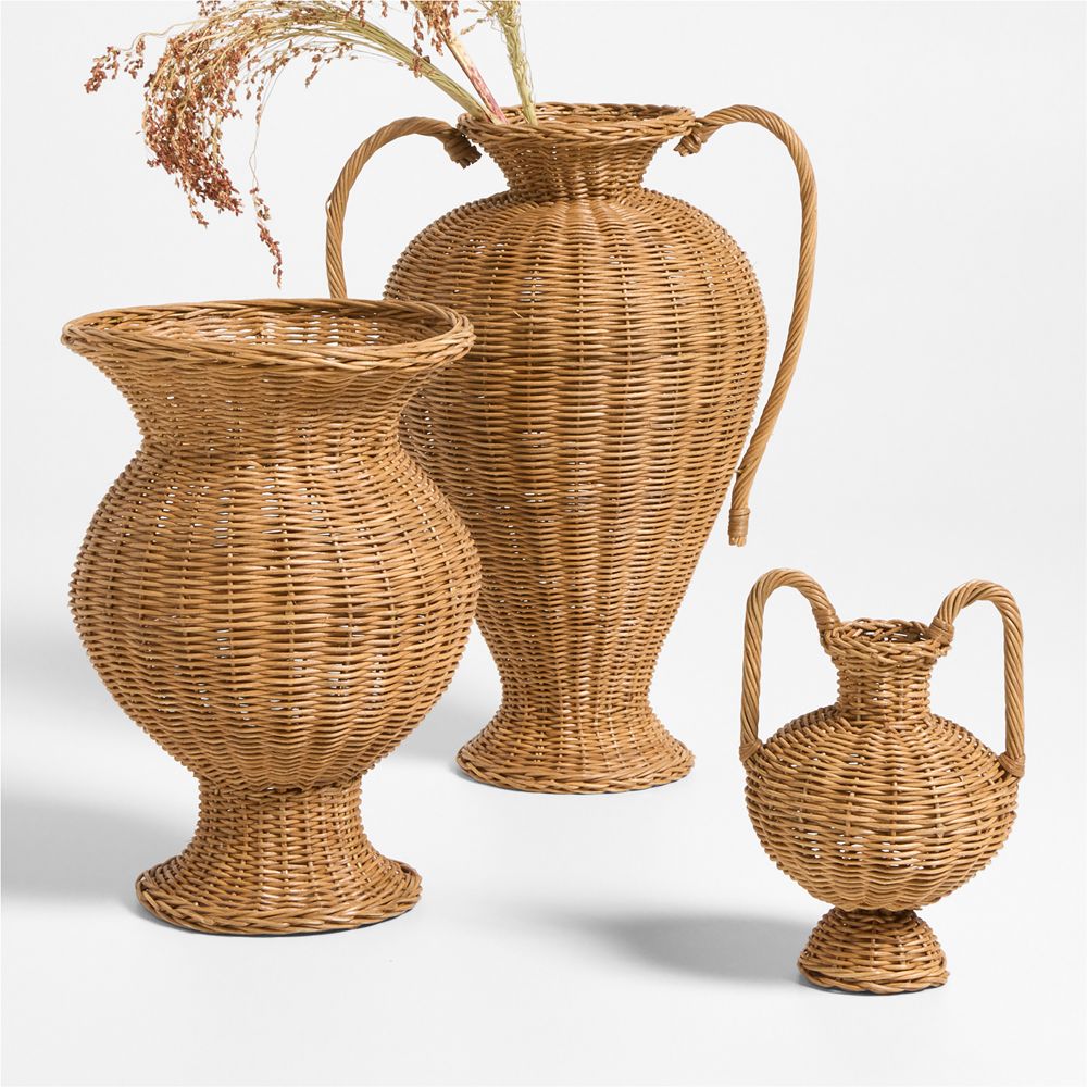 Alternative view of Alford Brown Woven Rattan Double Handle Vases