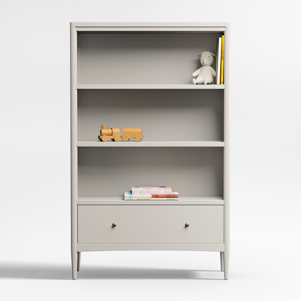 Hampshire 36" Cozy Grey Wood 3-Shelf Tall Kids Bookcase with Drawer