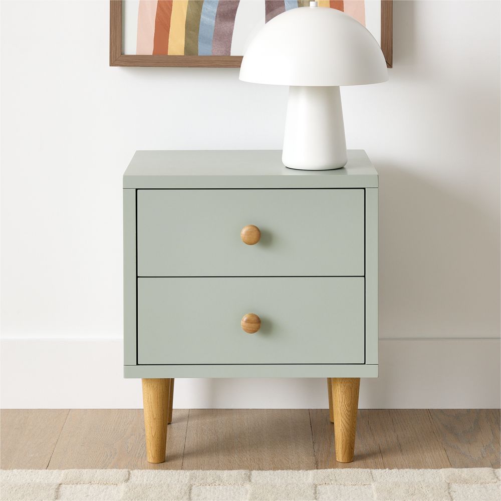 Finn 20" Sage Green Wood 2-Drawer Kids Nightstand