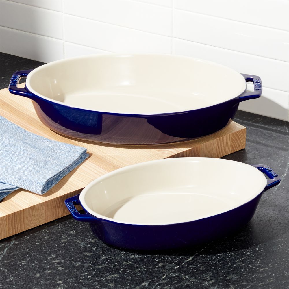 Staub Dark Blue 2-Piece Oval Baker Set