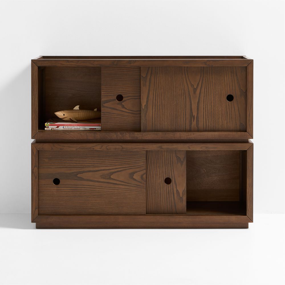 Cade 40" Set of 2 Deep Brown Wood Stackable Sliding Door Cube Bookcase