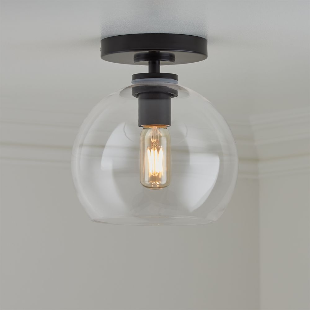 Arren Black Flush Mount Light with Clear Round Shade 8"