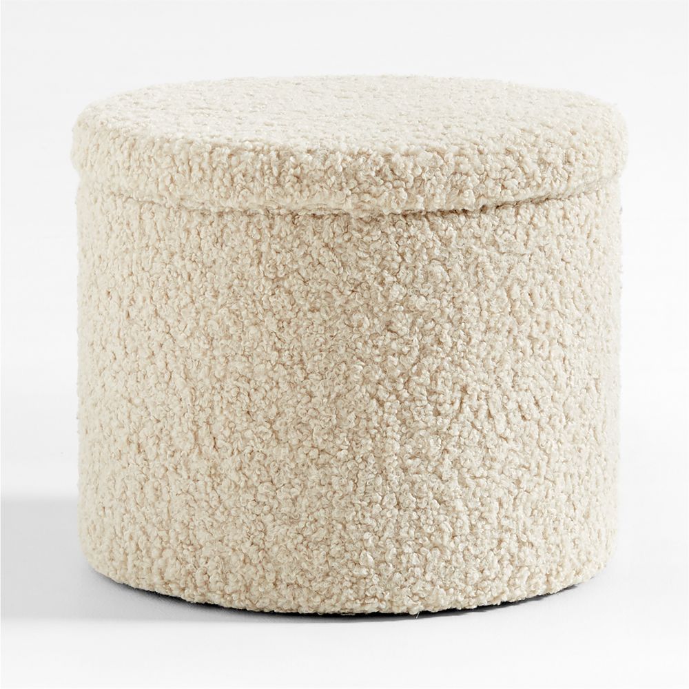 Dot Cream Beige Sherpa Kids Storage Ottoman and Stool