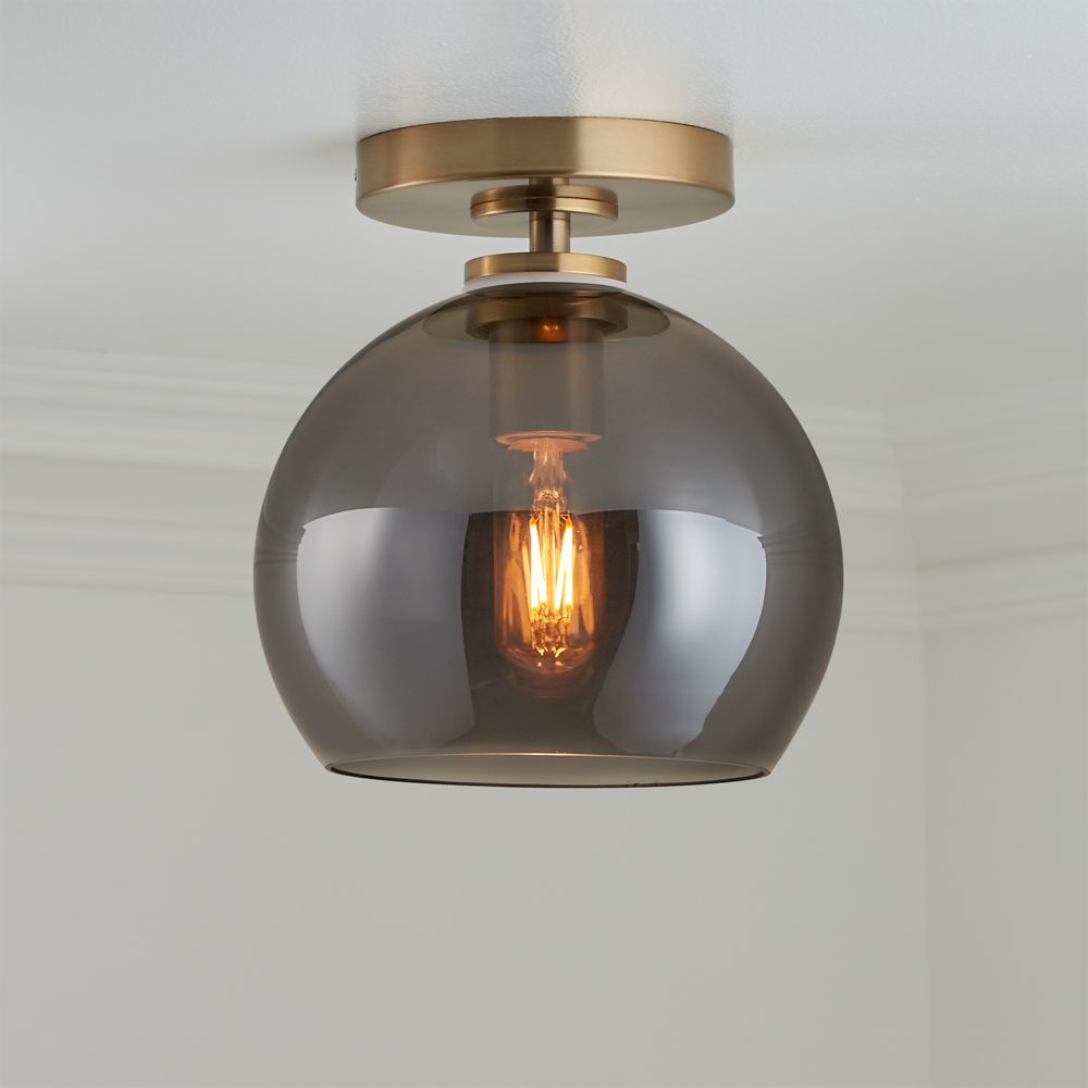 Arren Brass Flush Mount Light with Silver Round Shade 8"