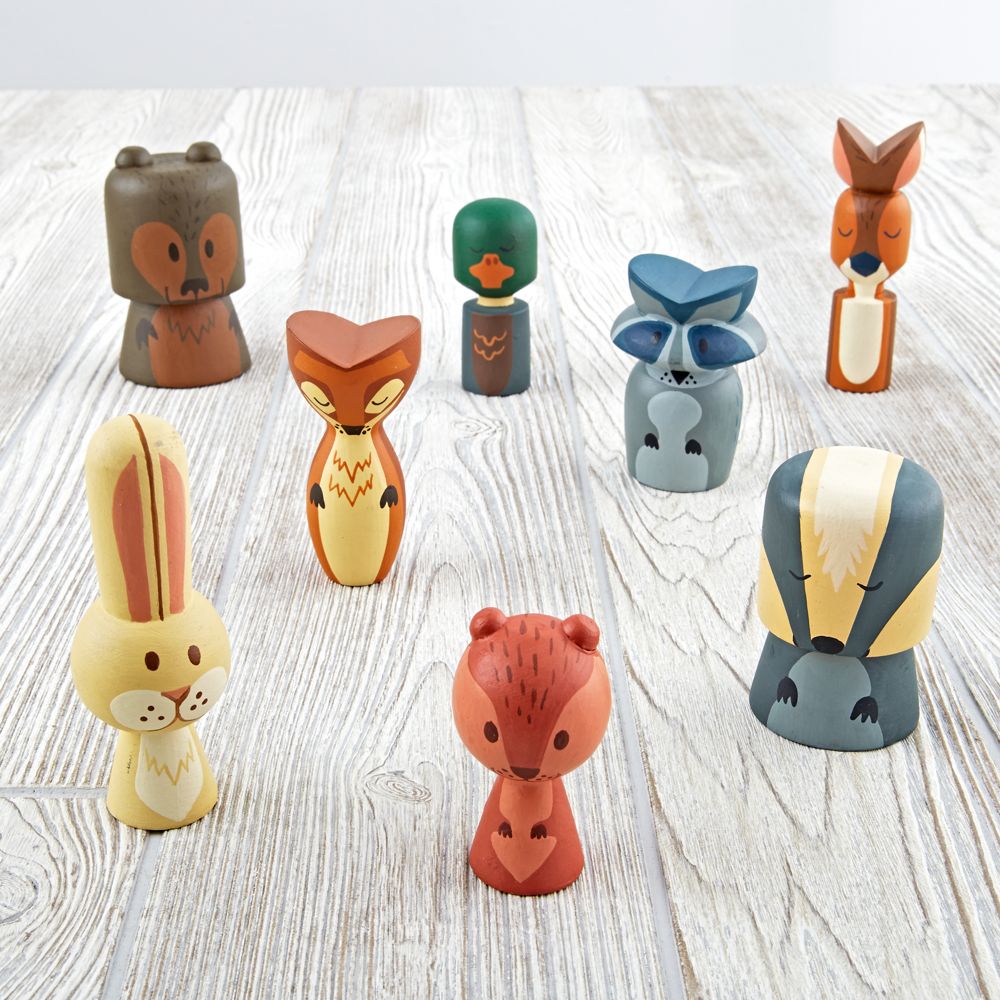 Wooden Forest Animal Toys for Kids, Set of 8