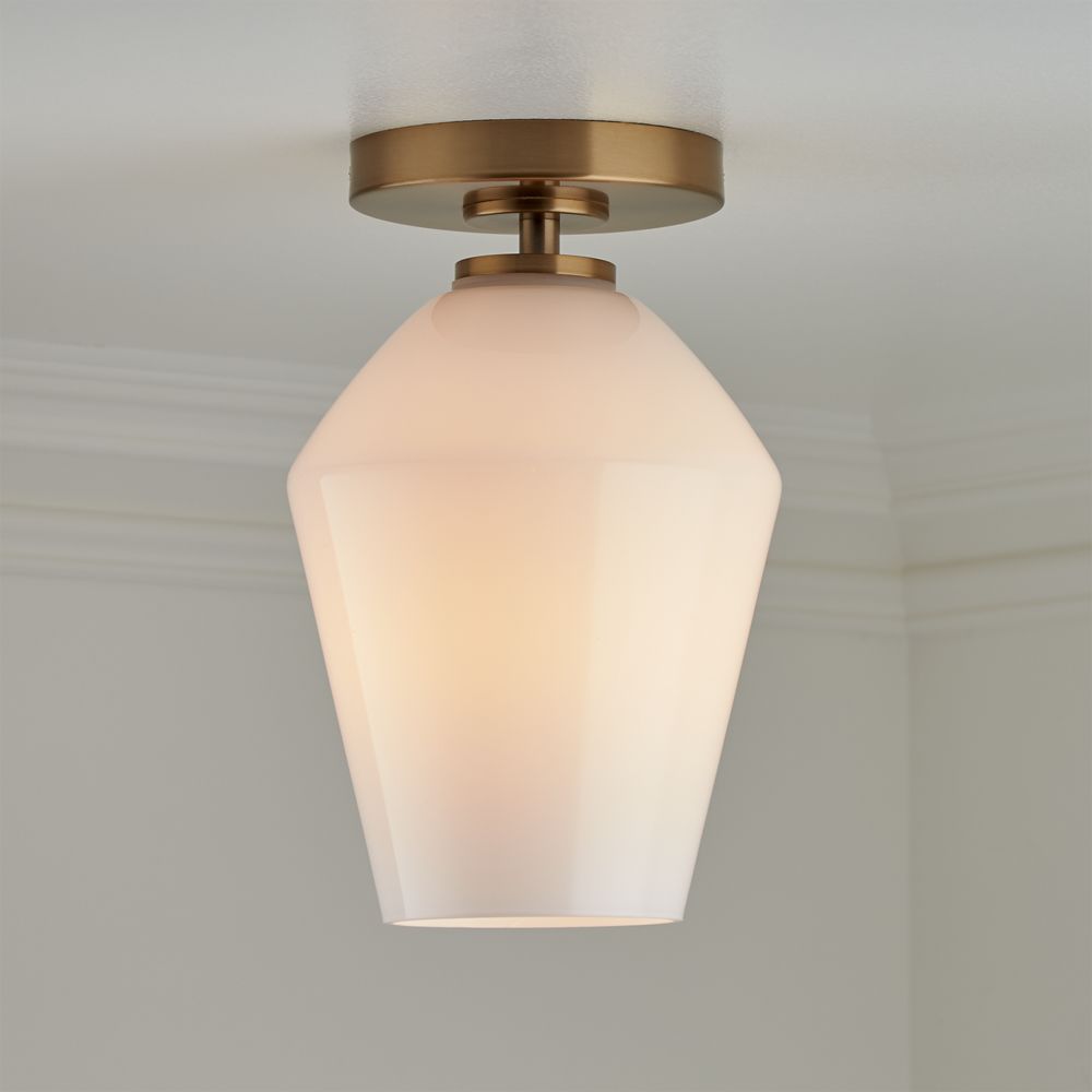 Arren Brass Flush Mount Light with Milk Angled Shade 6.7"