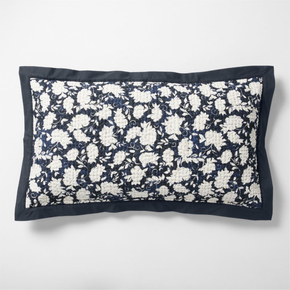 Celeste Organic Cotton Midnight Navy Blue Floral Bed Pillow Sham