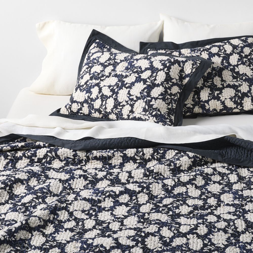 Alternative view of Celeste Organic Cotton Midnight Navy Blue Floral Bed Pillow Sham