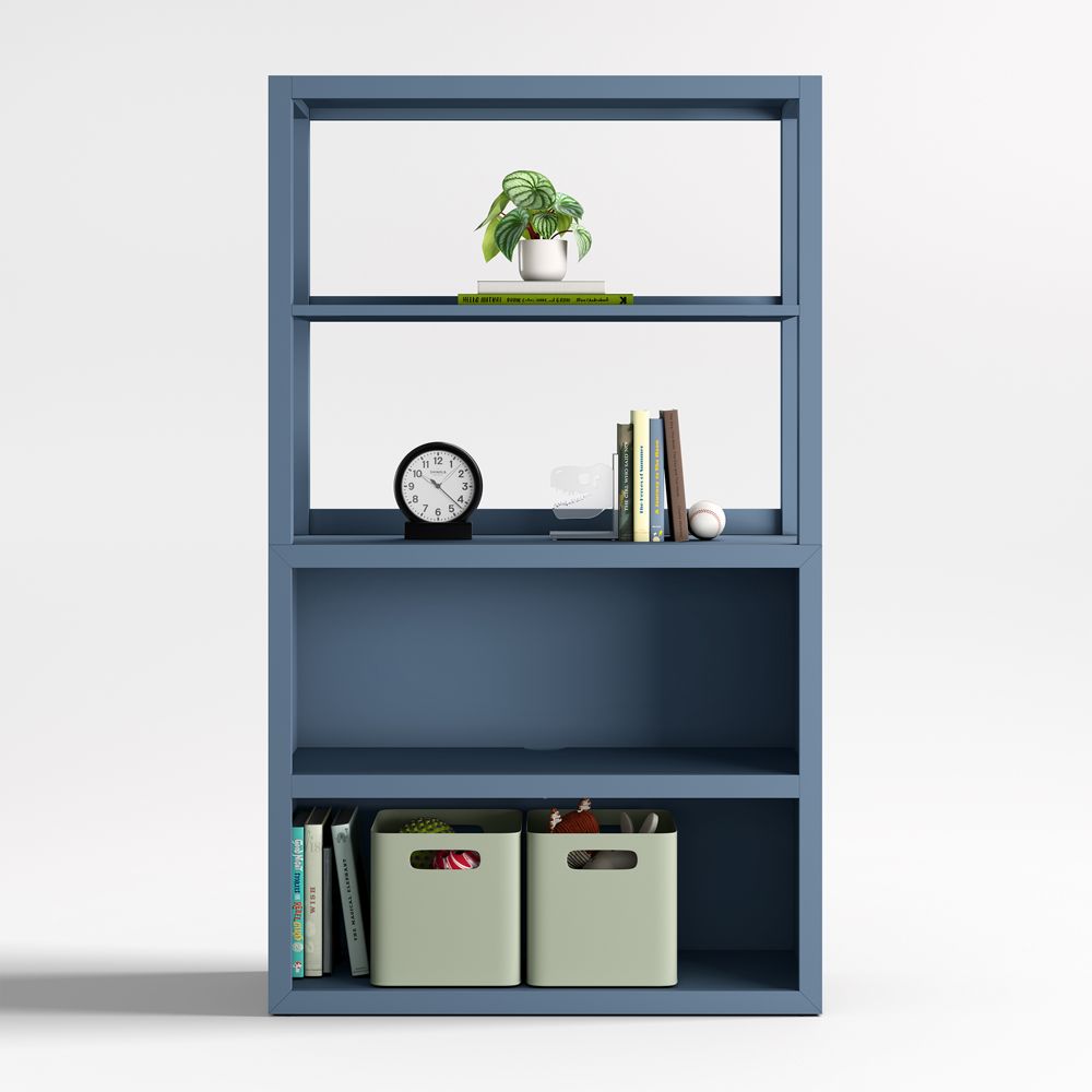 Ever Simple 36" Modular Slate Blue Wood Kids Open Bookcase with Hutch
