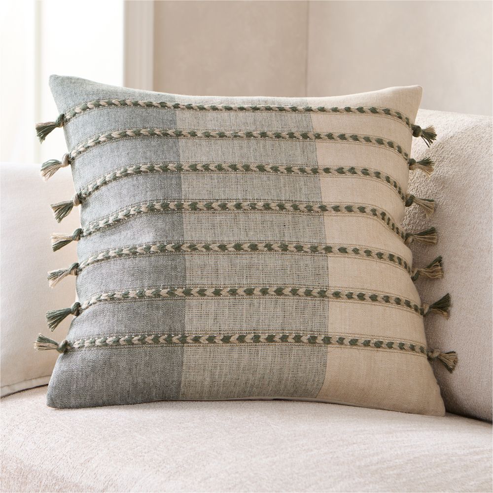 Isla Braided Stripe 23"x23" Shadow Sage Green Throw Pillow