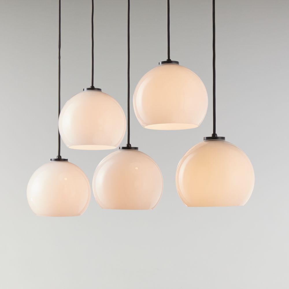 Arren Black Linear 5-Light Pendant with Milk Round Shades 42"