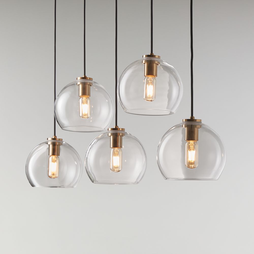 Arren Brass Linear 5-Light Pendant with Clear Round Shades 42"