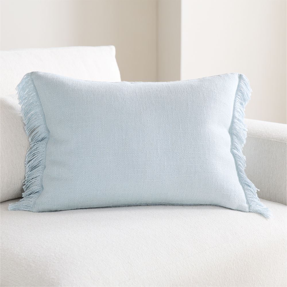 Casual Textured Fringe 24"x16" Pale Blue Throw Pillow