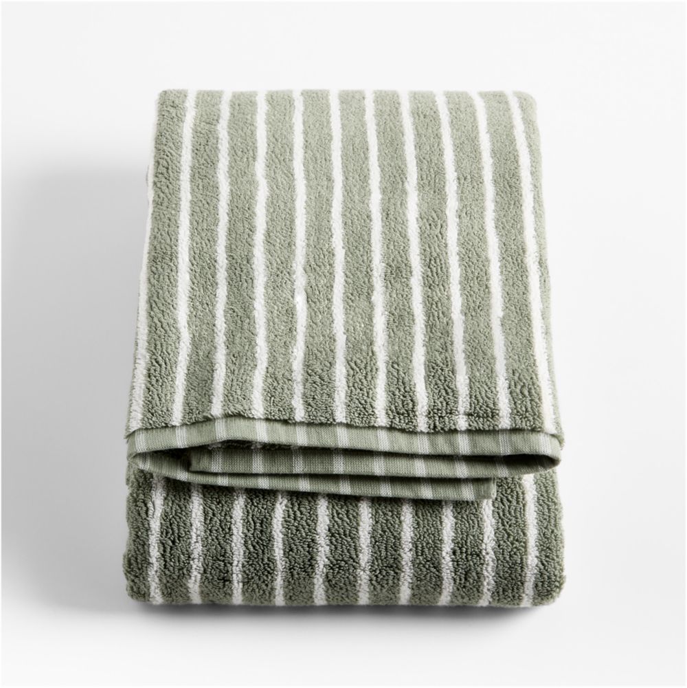 Classic Organic Turkish Cotton Shadow Sage and Pampas Ivory Stripe Bath Towels