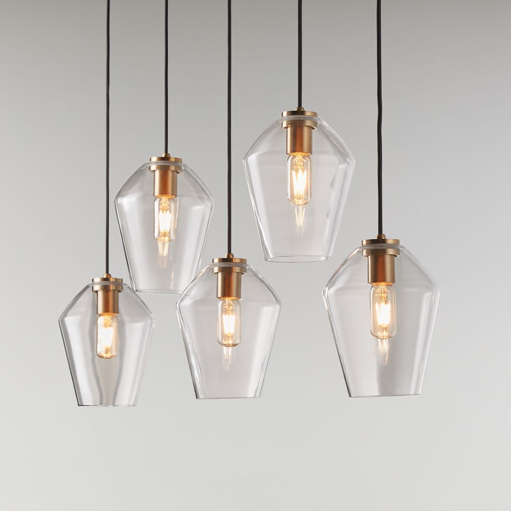 Arren Brass Linear 5-Light Pendant with Clear Angled Shades 40.8"