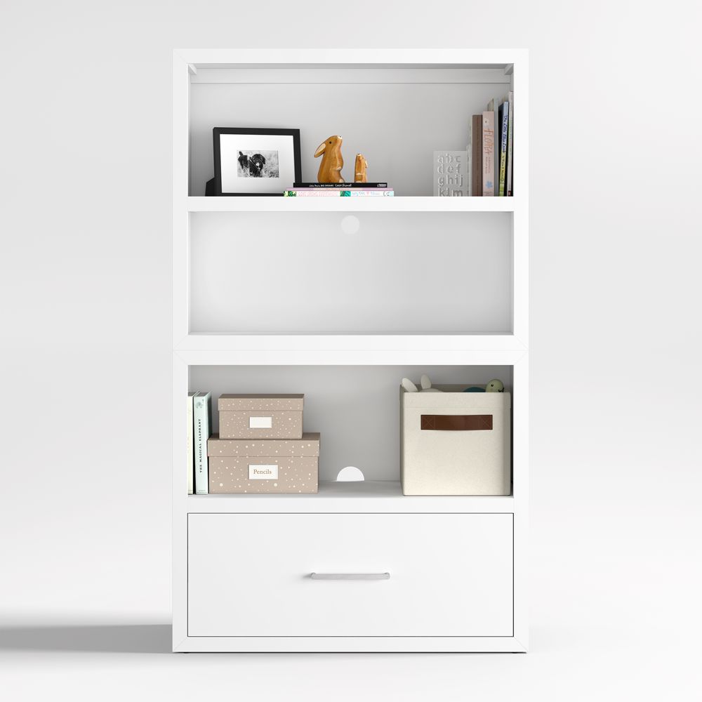 Ever Simple 36" Modular White Wood Kids Open Bookcase with Drawer