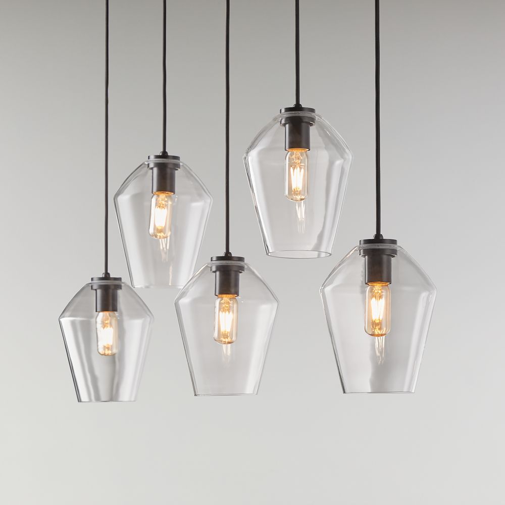 Arren Black Linear 5-Light Pendant with Clear Angled Shades 40.8"