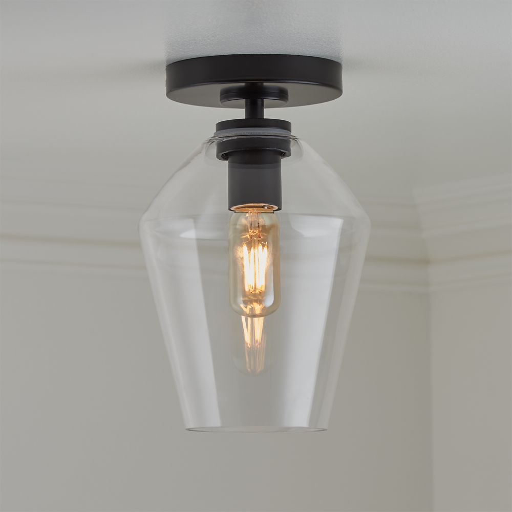 Arren Black Flush Mount Light with Clear Angled Shade 6.7"