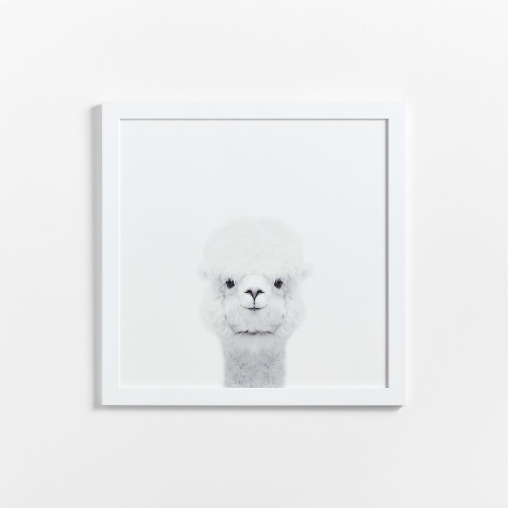 Baby Alpaca White Wood Framed Wall Art Print