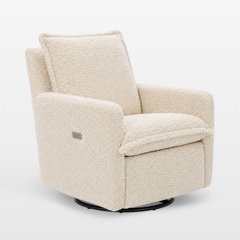 Oilo Flynn Sheepskin Linen Swivel Glider Power Recliner Nursery Chair