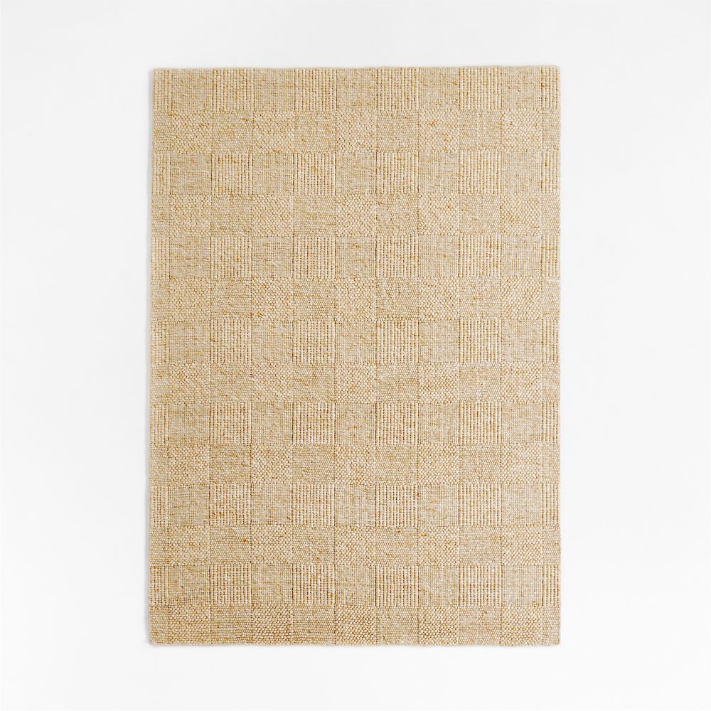 Chunky Squares Wool and Polyester Beige Kids Performance Area Rug