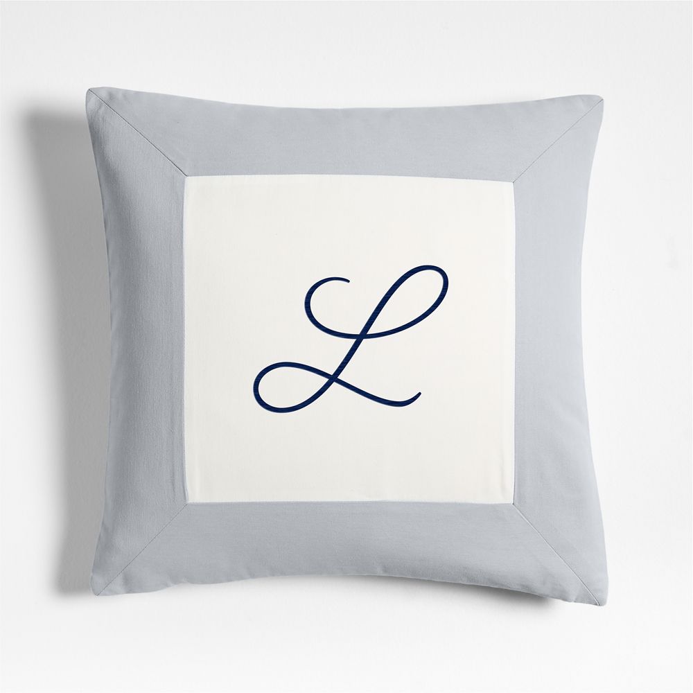 Legacy Border Organic Cotton Monogrammable 20"x20" Sky Blue Throw Pillow