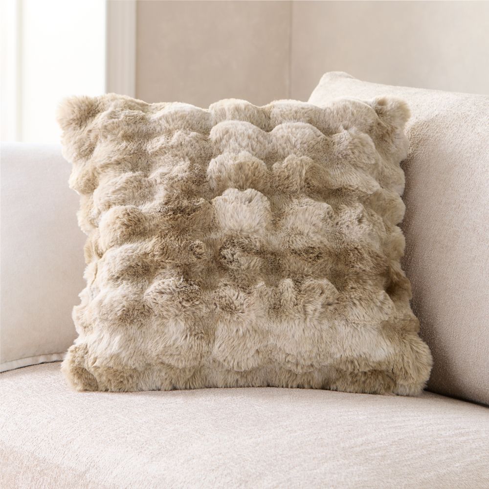 Textured Faux Fur Sierra Tan 20"x20" Throw Pillow