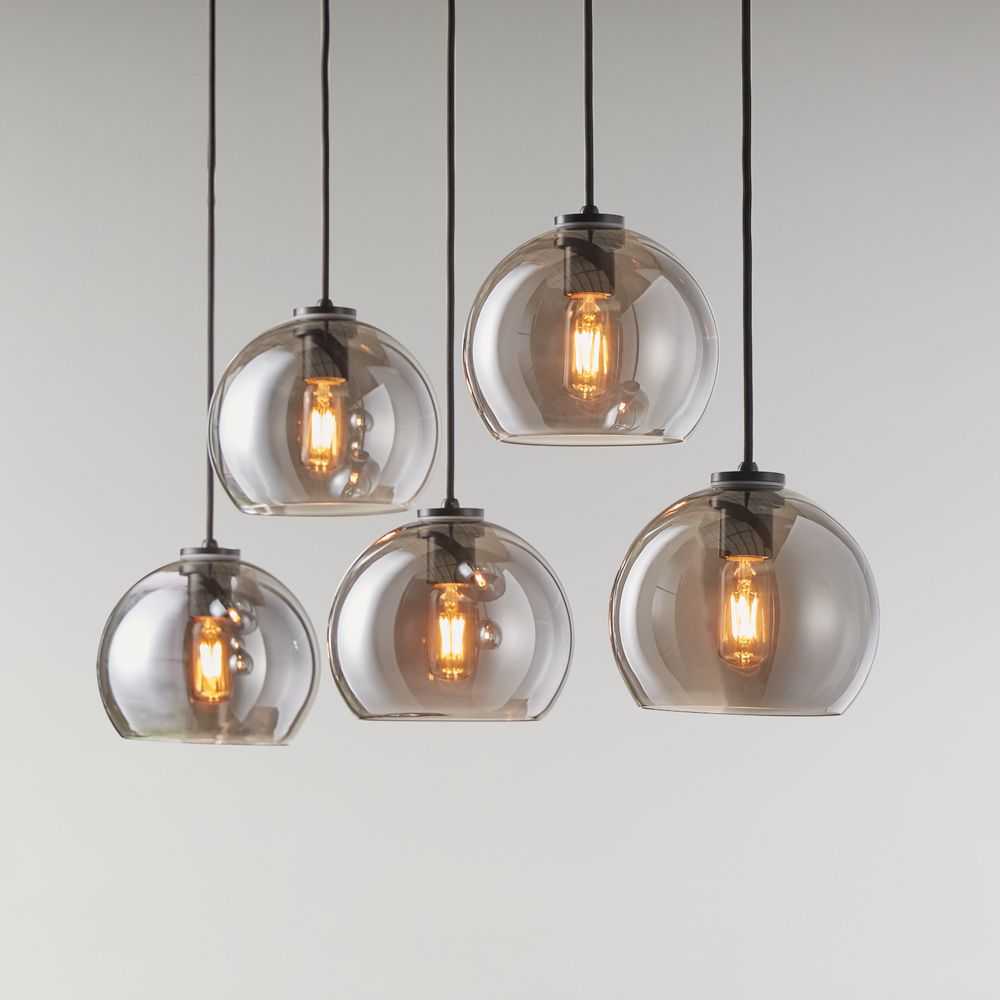 Arren Black Linear 5-Light Pendant with Silver Round Shades 42"