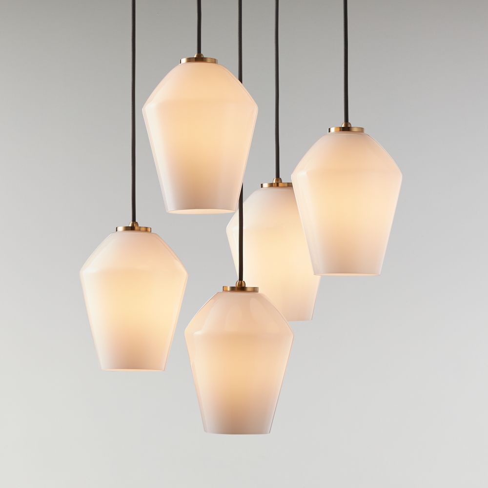 Arren Brass Round 5-Light Pendant with Milk Angled Shades 18"