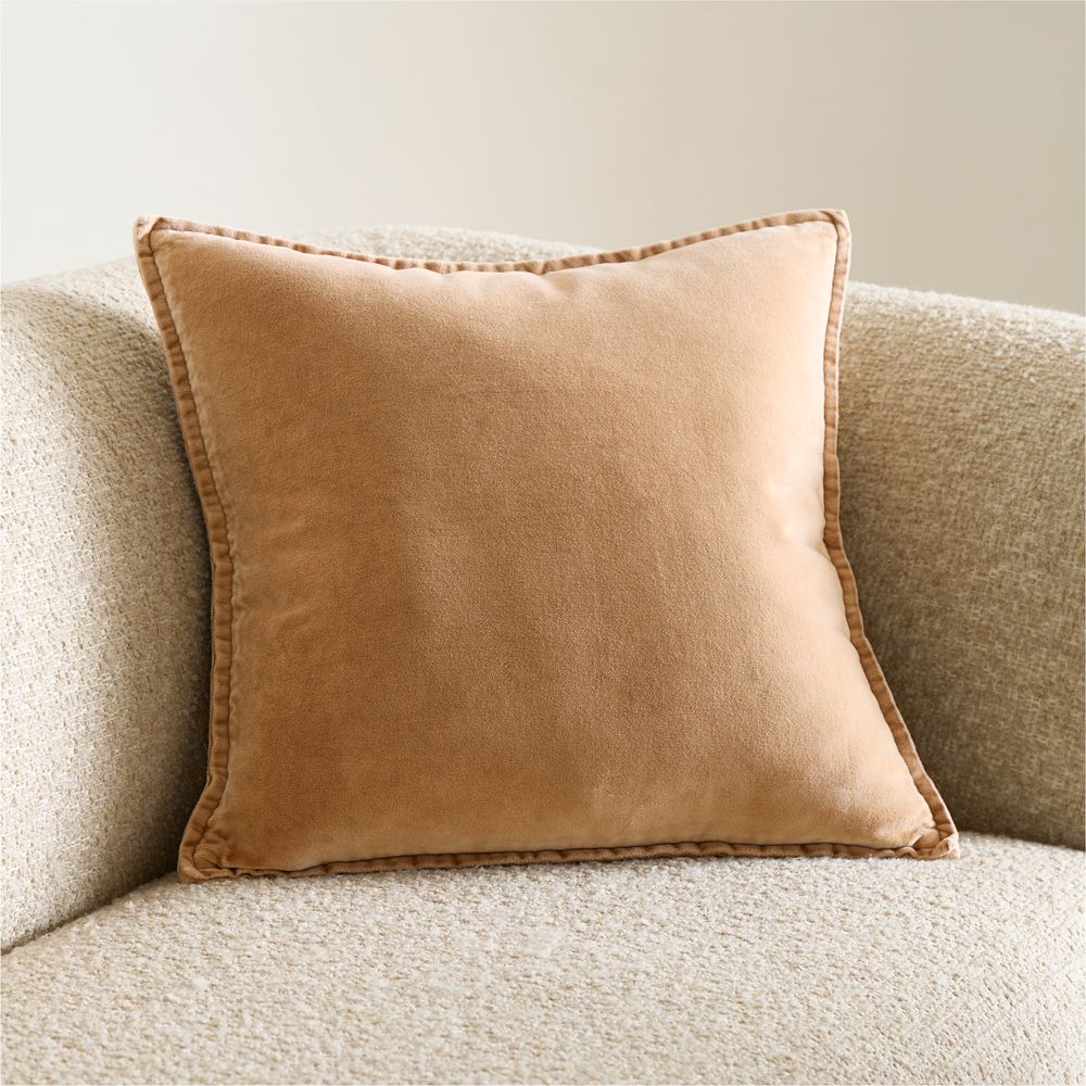Relaxed Washed Organic Cotton Velvet 20"x20" Sierra Tan Throw Pillow
