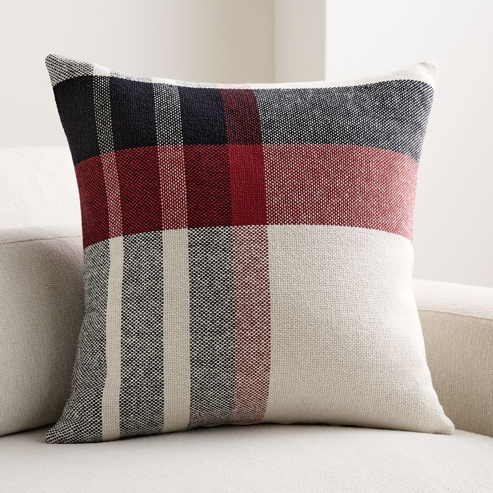 Holiday Plaid Organic Cotton 23"x23" Luminous Red Throw Pillow
