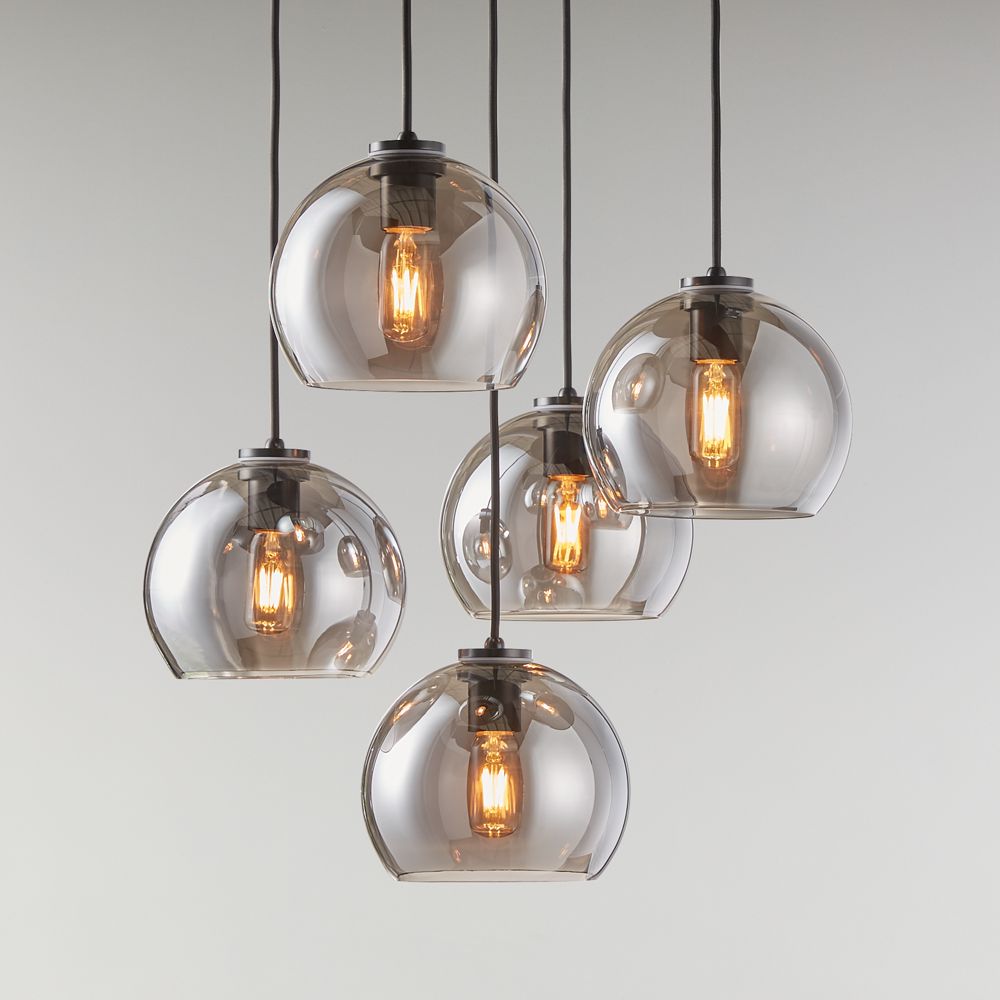 Arren Black Round 5-Light Pendant with Silver Round Shades 18"