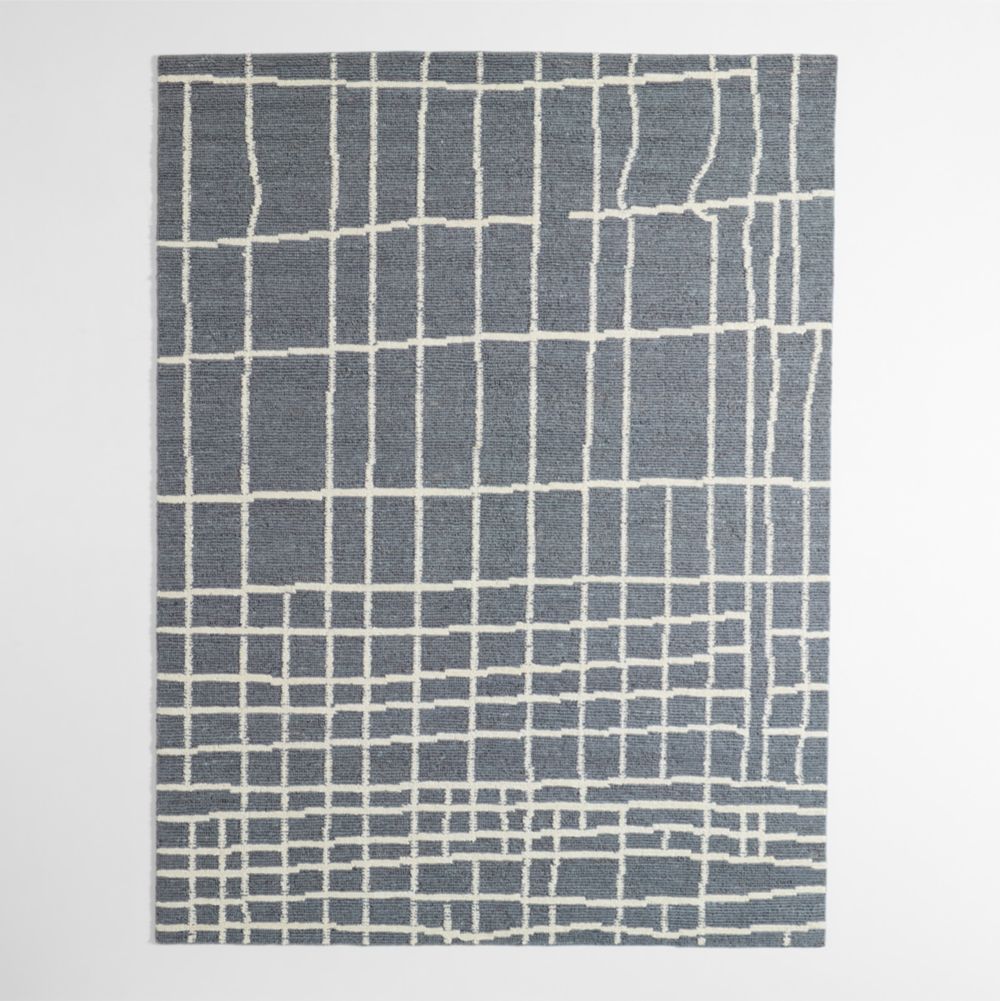 Agen Wool Handwoven Grid Blue Area Rug