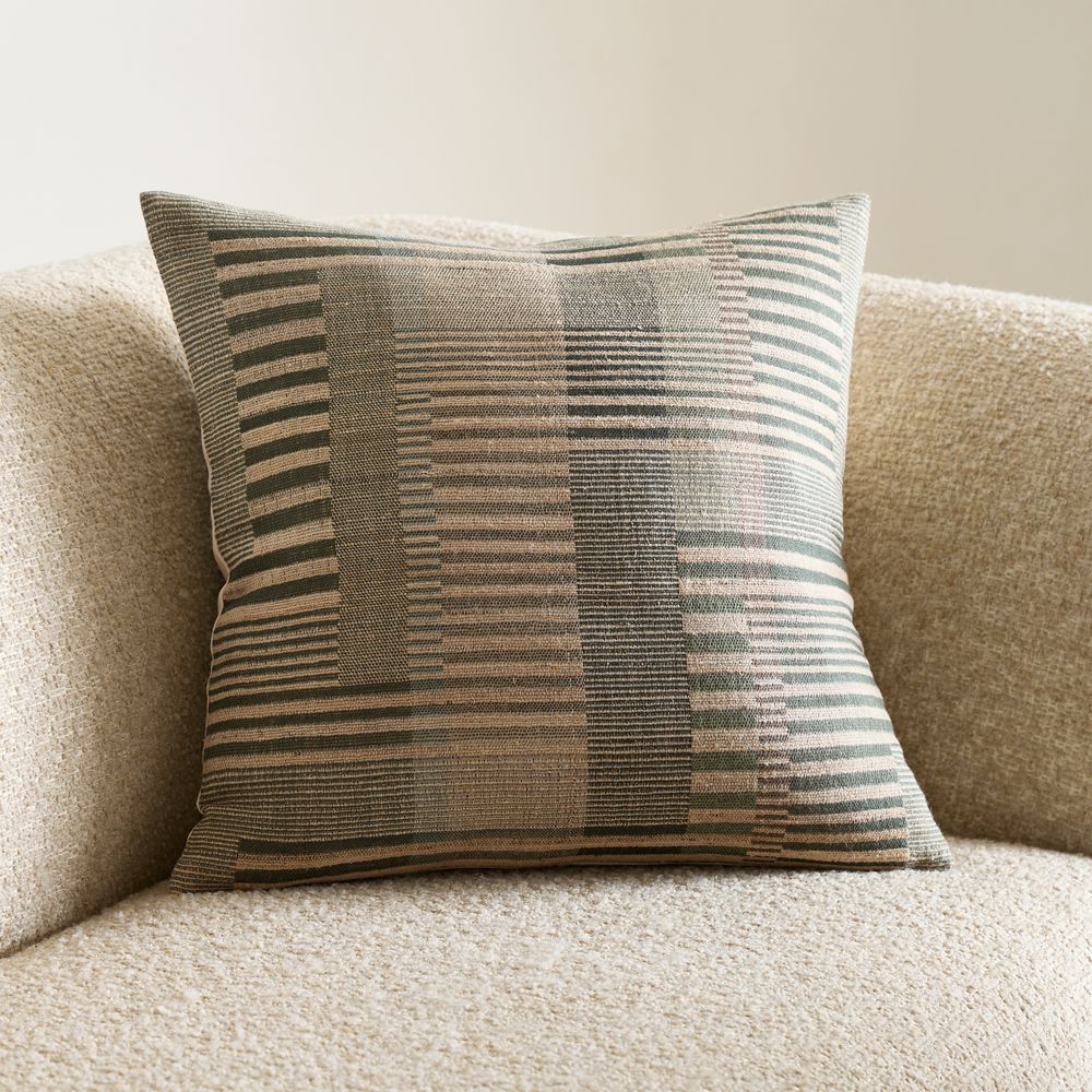 Etta Silk Wool Blend 20"x20" Burnt Green Multi Throw Pillow