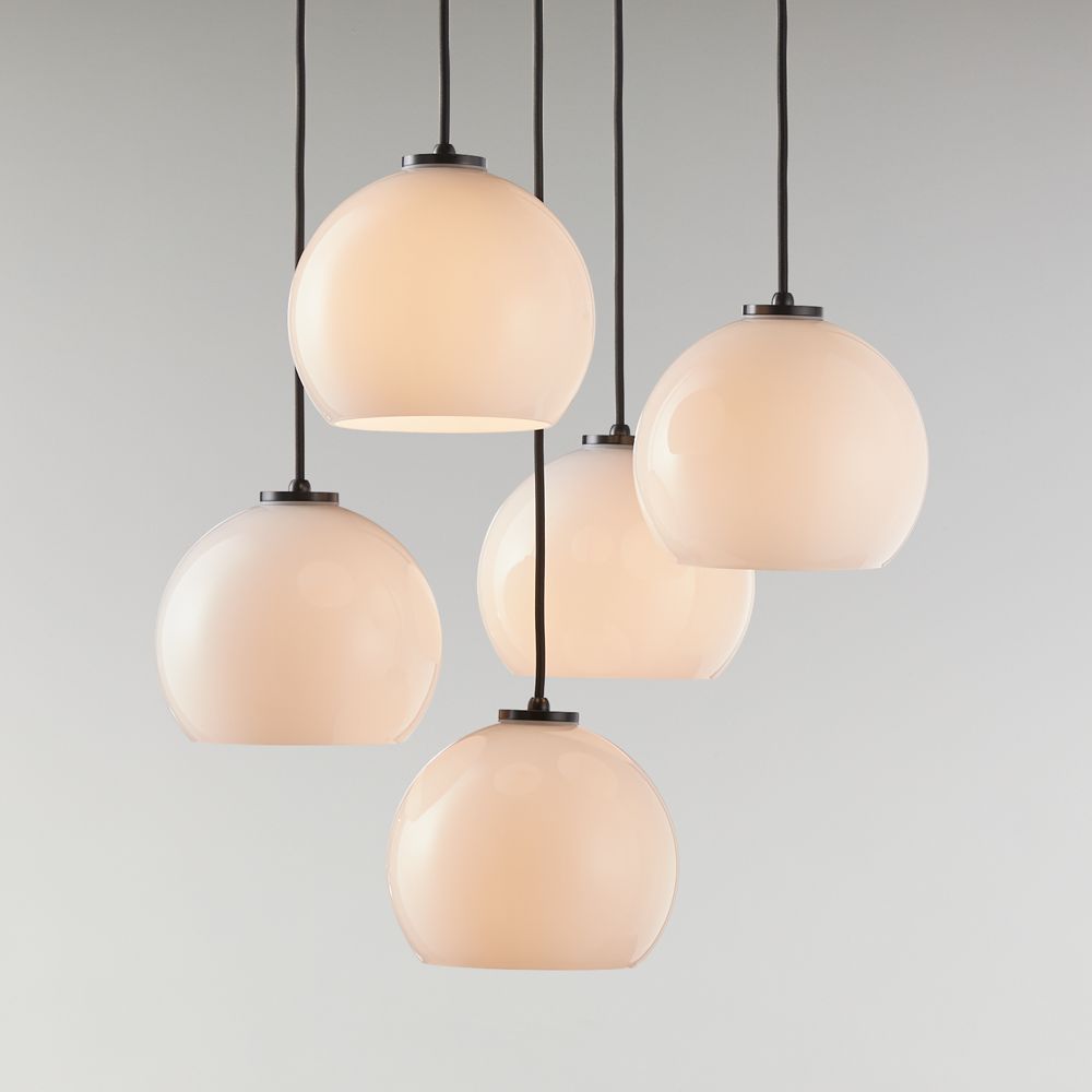 Arren Black Round 5-Light Pendant with Milk Round Shades 18"