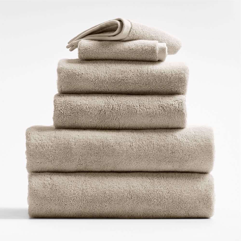 Classic Organic Turkish Cotton Taupe Towels, Set of 6
