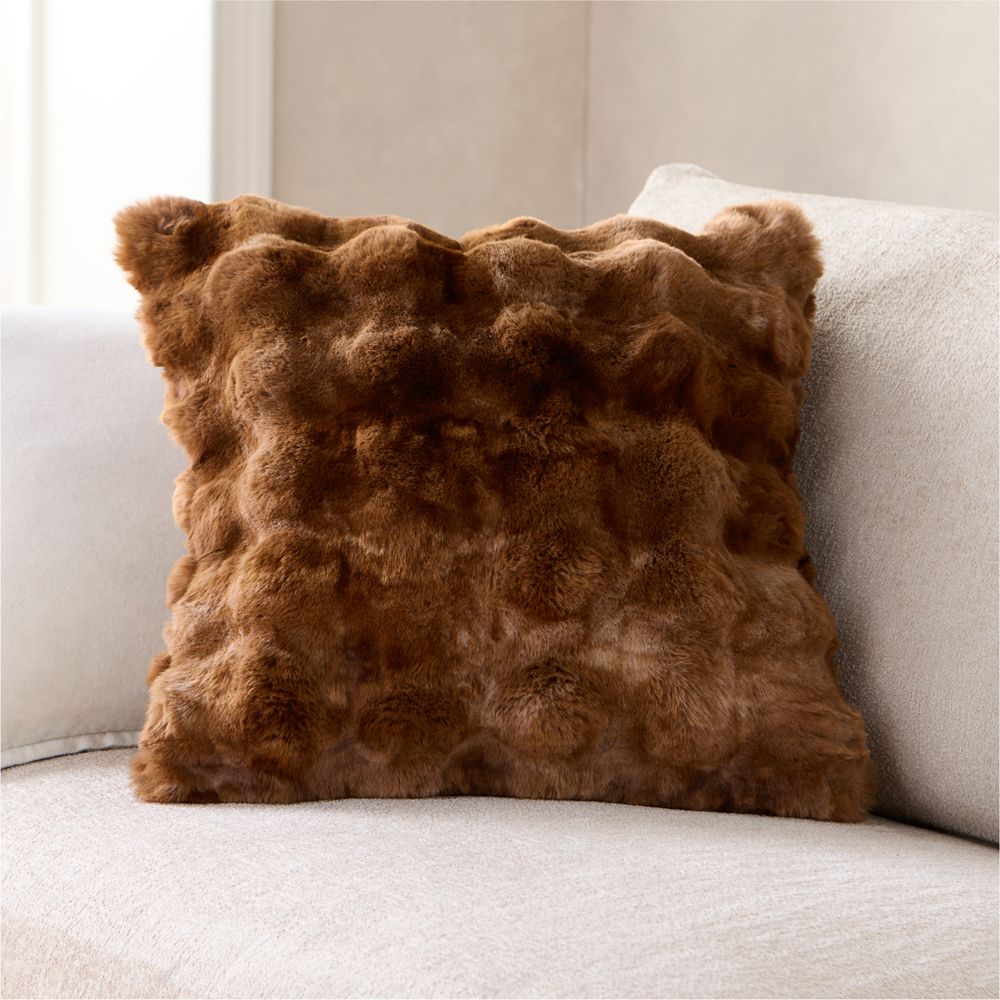Textured Faux Fur 20"x20" Maple Brown Throw Pillow