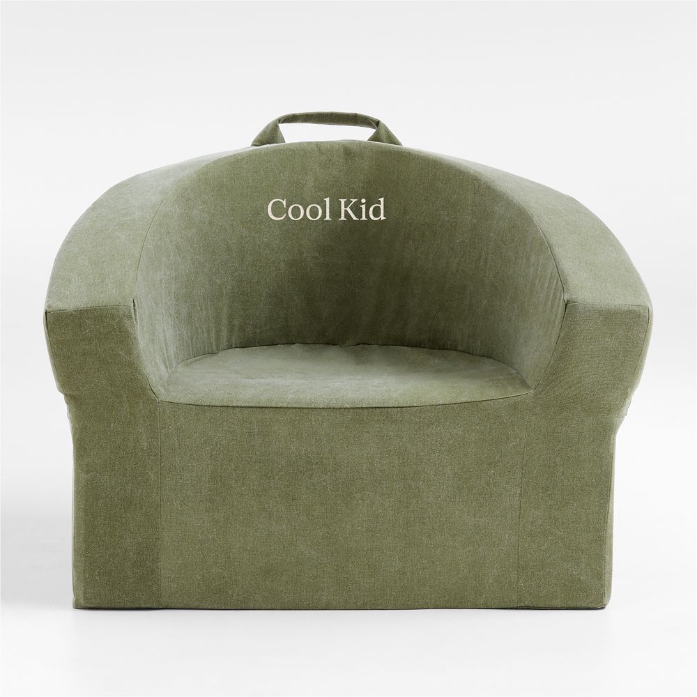 Large Cyprus Green Organic Cotton Kids Lounge Barrel Chair