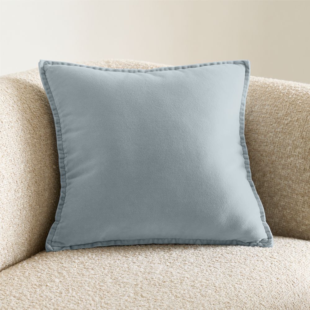 Relaxed Washed Organic Cotton Velvet 20"x20" Pale Blue Throw Pillow