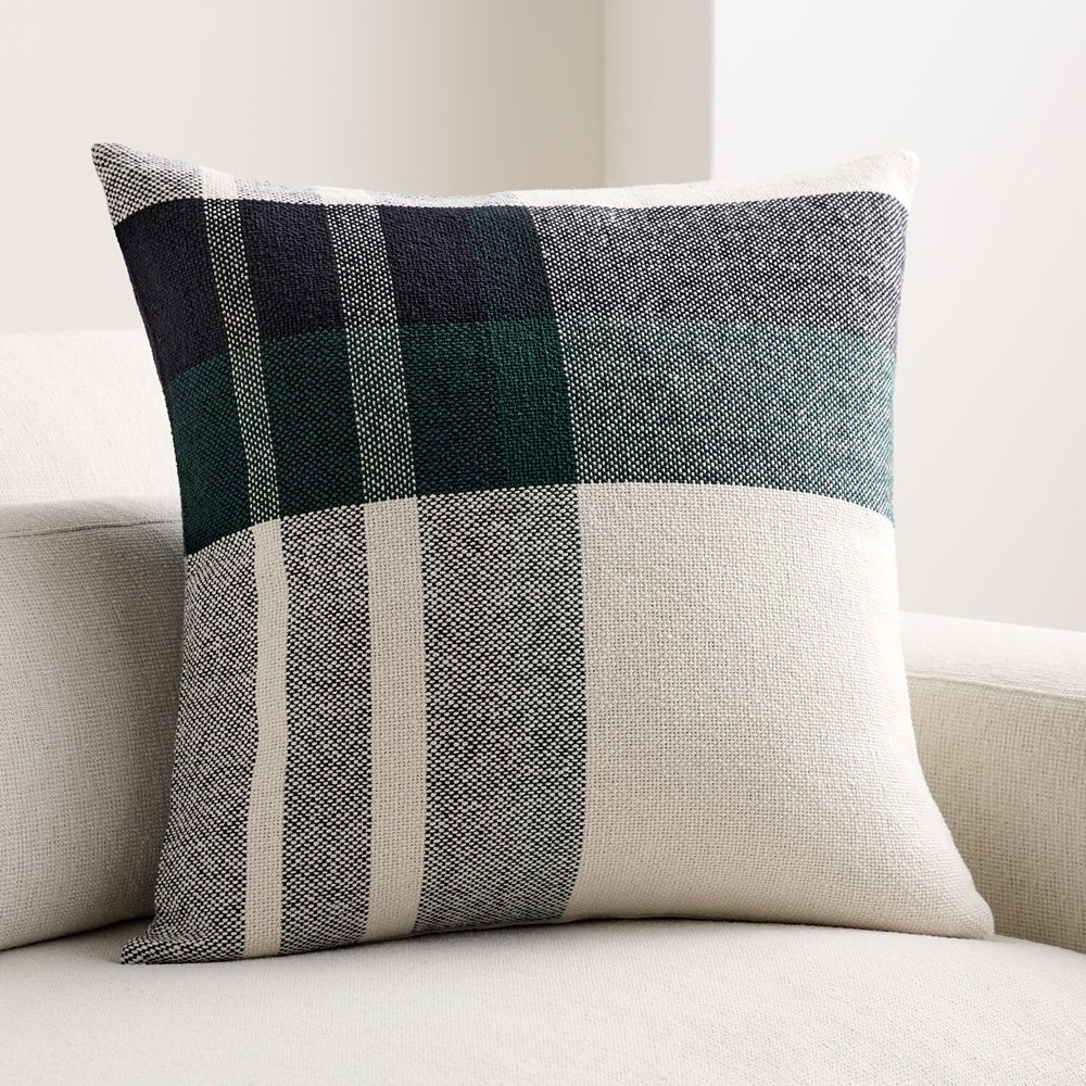 Holiday Plaid Organic Cotton 23"x23" Spruce Green Throw Pillow