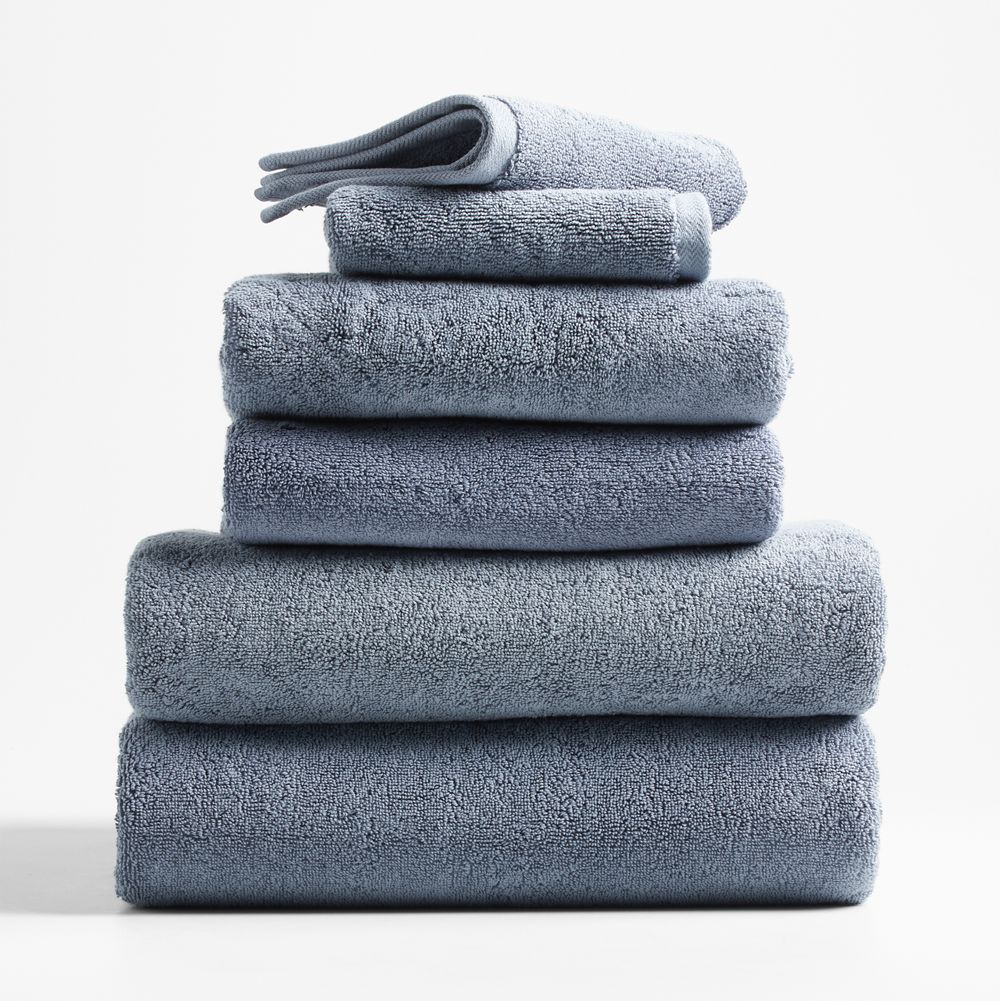 Classic Organic Turkish Cotton Evening Blue Bath Towels, Set of 6