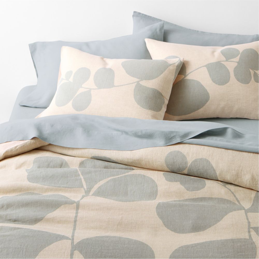 Aire Natural European Linen Mist Blue Botanical Duvet Cover