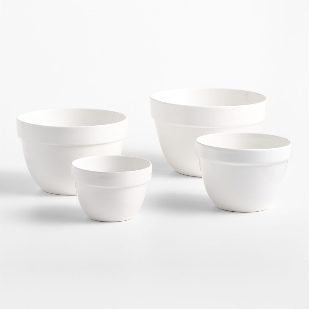 Aspen White Rimmed Ceramic Mixing and Serving Bowls, Set of 4